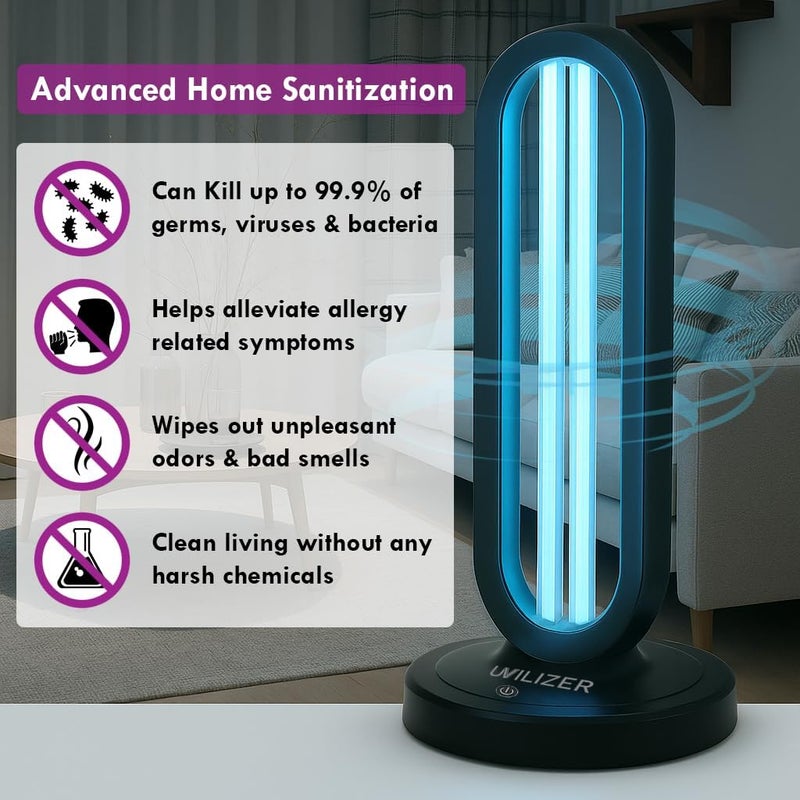 UVILIZER Tower - UV Light Sanitizer & Ultraviolet Lamp with Remote Control (UV-C Cleaner for Home, Room, Office | 38W UVC Disinfection Bulb | Kill Germs, Bacteria, Virus, Dust | USA) - Image 2